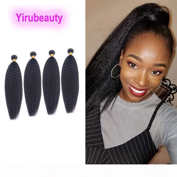 

indian human virgin hair 4 pieces lot kinky straight yaki new hair products four bundles natural color double wefts, Black