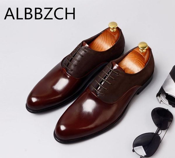 

genuine leather men shoes oxford fashion retro patchwork design business dress shoes mens wedding work, Black