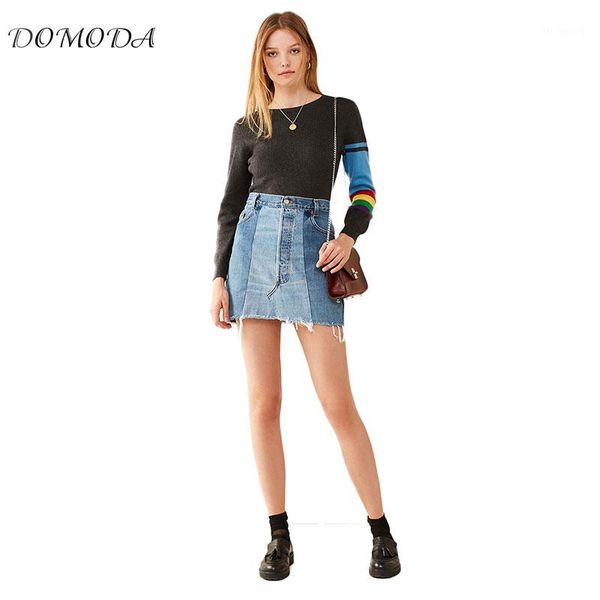 

domoda blue a line joint jean skirt casual above knee mini short lady skirt summer new arrival for women 20181, Black