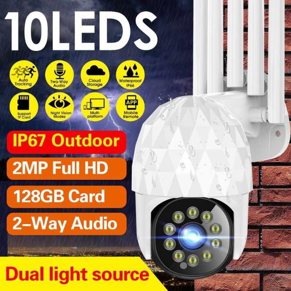 

cameras 10 leds smart ip camera ptz 1080p 2mp security home ip67 outdoor app remote control ir night vision monitor wifi