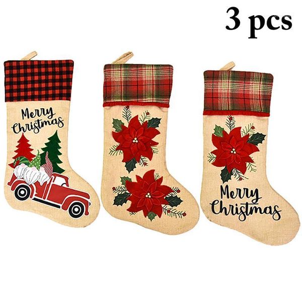 

3pcs new year christmas stocking sack xmas gift candy bag noel christmas decorations for home navidad sock tree decor1