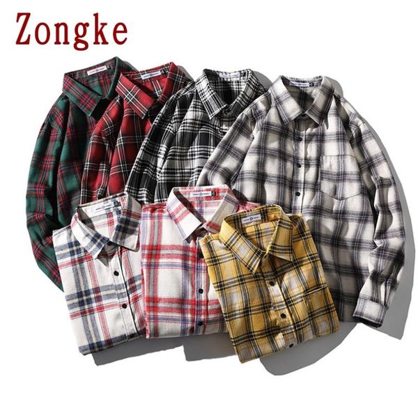 

zongke 2020 new plaid shirt men casual slim fit men shirt long sleeve male fashion business cotton blouse brand plus size -5xl, White;black