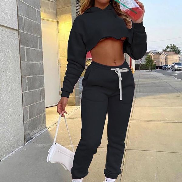 

2021 winter fashion outfits for women tracksuit hoodies sweatshirt and sweatpants casual sports 2 piece set sweatsuits #4, White;black