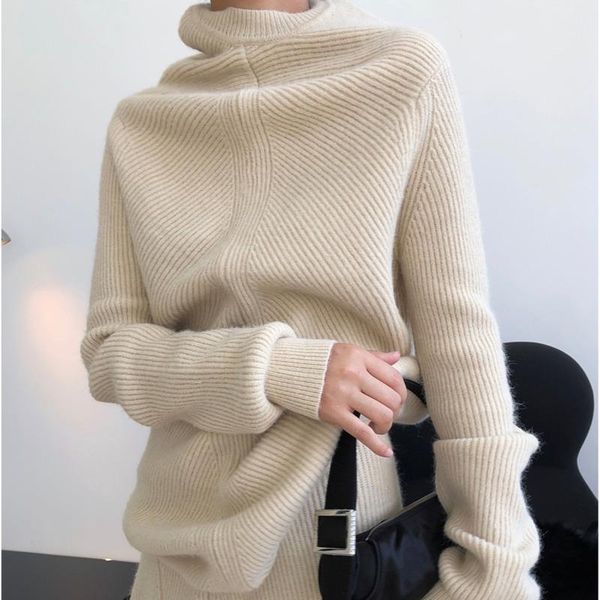 

ewq]autumn winter women fashion casual turtle neck slim soft minimalist solid color long sleeve pullover knitting sweater 8d389, White;black