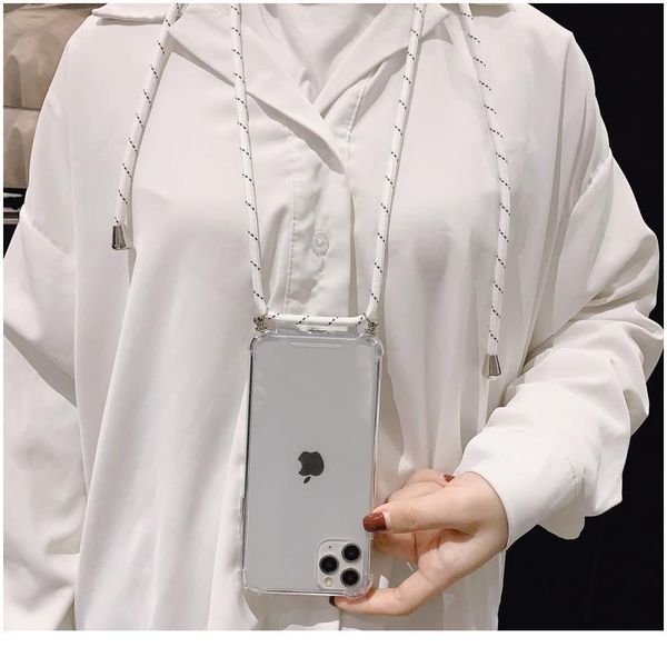 

strap cord chain transparent phone case for iphone 12 pro 11pro max xs max xr x 7 8 plus carry necklace jllblt