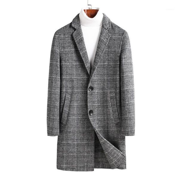 

qianniage double sided cashmere coat men's medium long plaid coat men's windbreaker1, Black