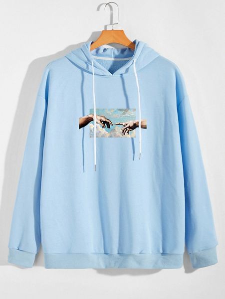 

men figure graphic drawstring hoodie 37tz#, Black