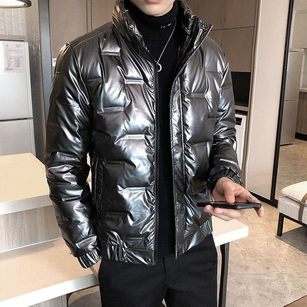 

trendy lusterous black gray winter jacket men fashion zipper turn down collar warm parka jacket all match masculino men