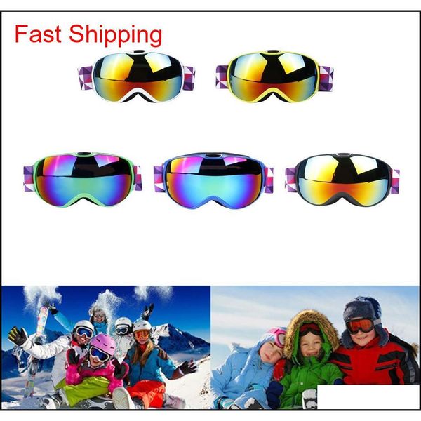 

winter snow sports snowboard glasses goggles with anti-fog uv protection double lens for kids snowmobile skiing skating iru4n