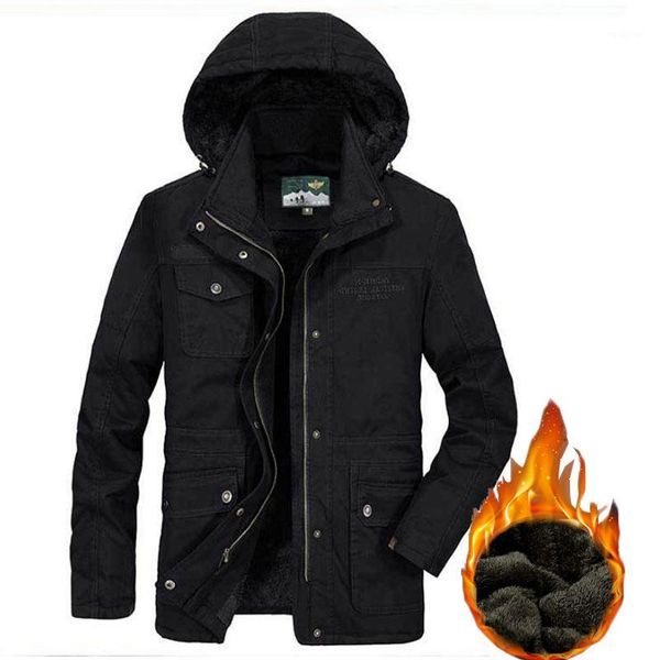 

2020 winter men jacket warm thicken long coat plus velvet multi-pocket tooling jacket male casual fleece cotton jackets m-8xl1, Black