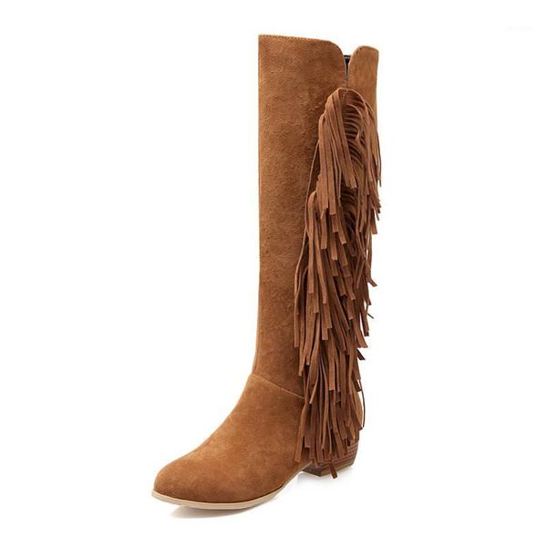 

dilalula 2020 knee high boots women fringe flock autumn winter boots female shoes woman winter long1, Black