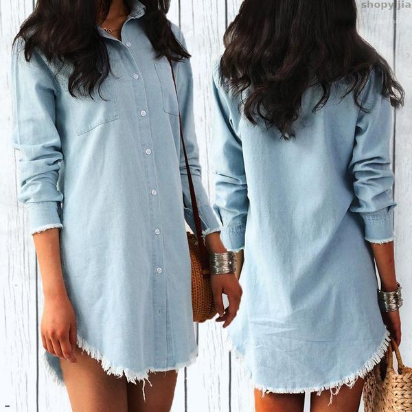 

fashion dress female plus size turndown shirts women long sleeve jean blouse denim shirt summer lady casual vintage office 1, White