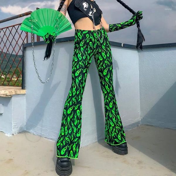 

women's pants & capris women trendy print hippie flare wide leg stretch boot cut trousers female hipster bell bottom harajuku streetwea, Black;white