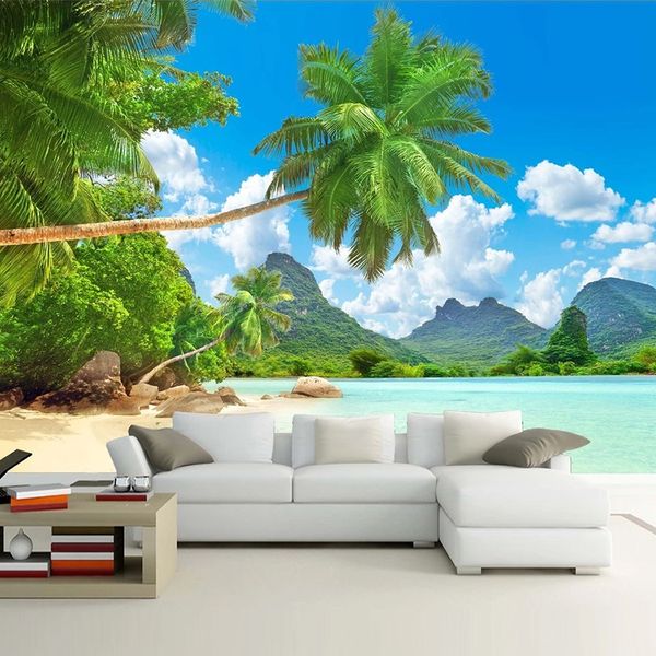 Personalizado Mural 3D Wallpaper Seascape Coqueiro Foto fundo Sala Quarto Muro Paisagem estudar pintura moderna