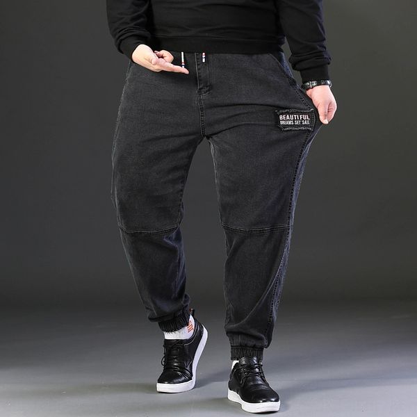 

осень и зима и джинсы негабаритного джинсовые брюк для сыпучих упругих талий эластичных связывающих ног мужских откорма негабаритных джинсов, Blue