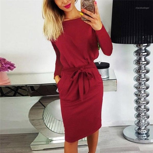 

new 2020 spring cotton dress plus size women dress casual long sleeve straight female slim sashes street knee-length1, Black;gray