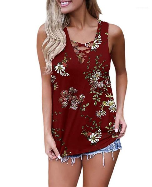

vest floral printed v neck designer vest women summer tshirts cool sleeveless women wear outside fashion female clothes, White