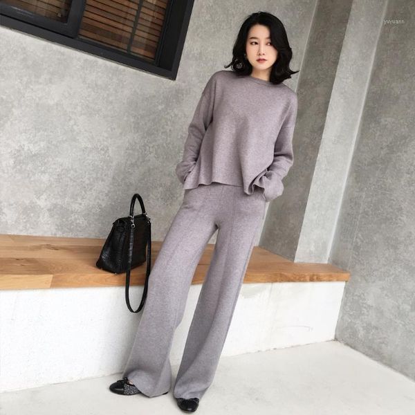 

women sweater suit and sets casual knitted sweaters 2 piece pants set suits casual knitted trousers+jumper clothing set1, Gray