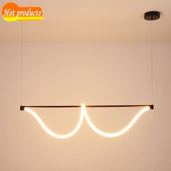 

form flexible led chandelier horizontal room ceiling hanging lights kitchen island lamp home decor lighting ycz2