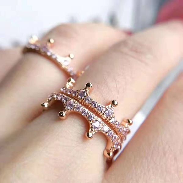 

new 18k rose gold yellow gold plated enchanted crown ring original box for pandora 925 sterling silver cz diamond women wedding ring set