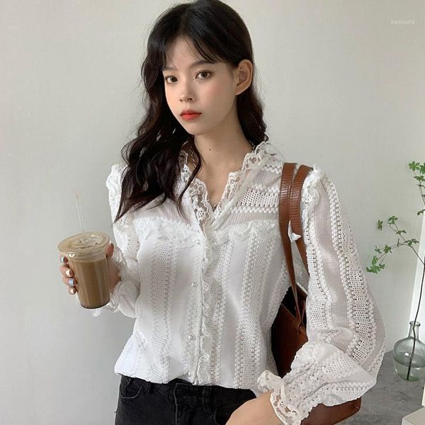 

white shirt, female design, niche lace, long-sleeved shirt, autumn and winter, korean version, base coat gx13721