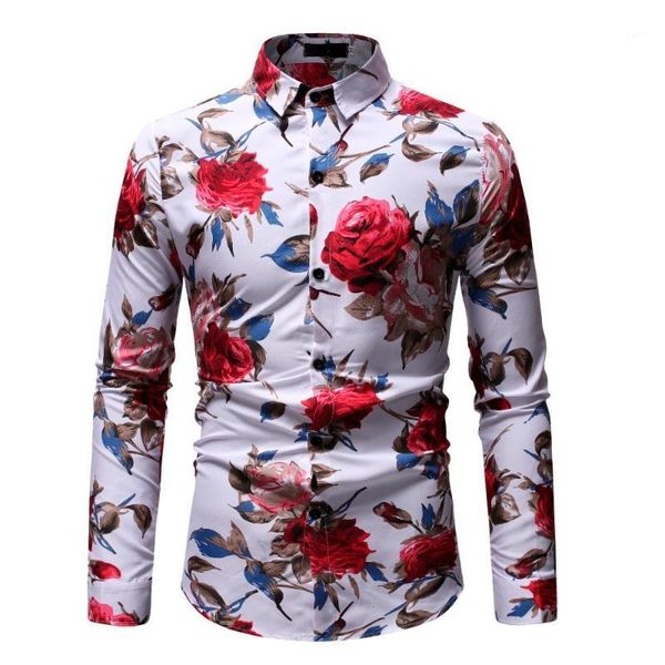 

mens floral shirt printing men casual shirt fashion classic men hawaii dress breathable men's long sleeve spring clothing1, White;black