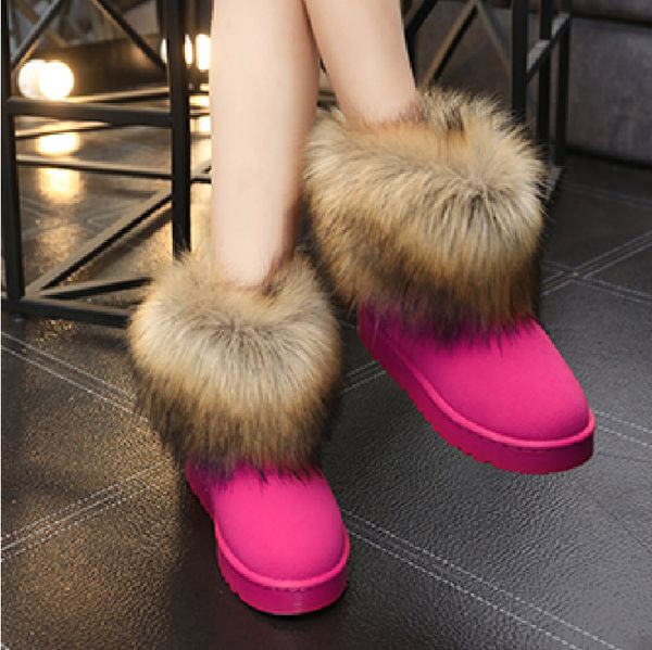 

winter warm women fur snow shoes flats ankle snow boots women fashion black round toe casual slip on ladies boots 201020