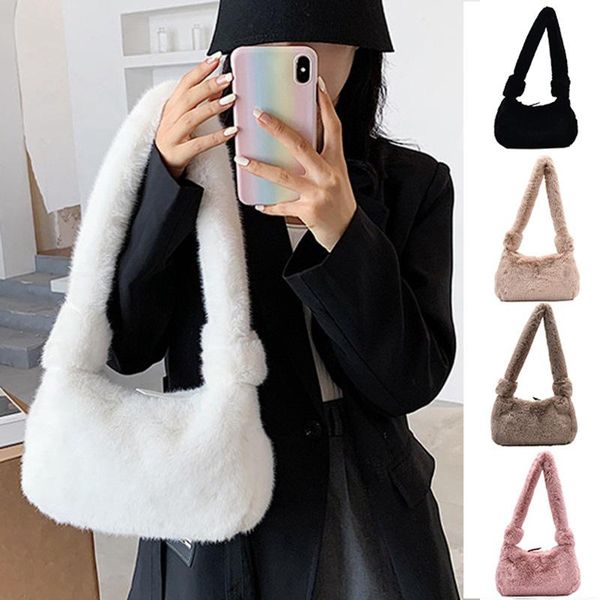 

fashion women plush solid color shoulder underarm bag soft retro mini