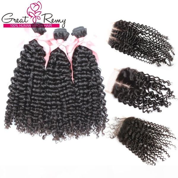 

brazilian virgin hair weave buy 3bundles curly get 1pc closure (4*4) middle 3 part curly hair extensions great remy factory outlet, Black