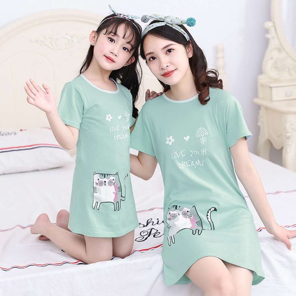 

2020 summer girls' nightdrs children's cotton pajamas, Blue;red