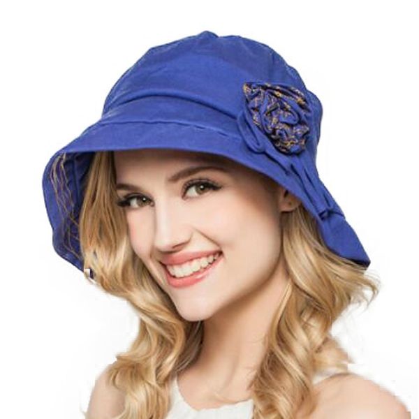 FS 100% algodão largo borda de verão chapéu para mulheres moda verde azul praia dobrável sol chapéus visor caps flores y200714