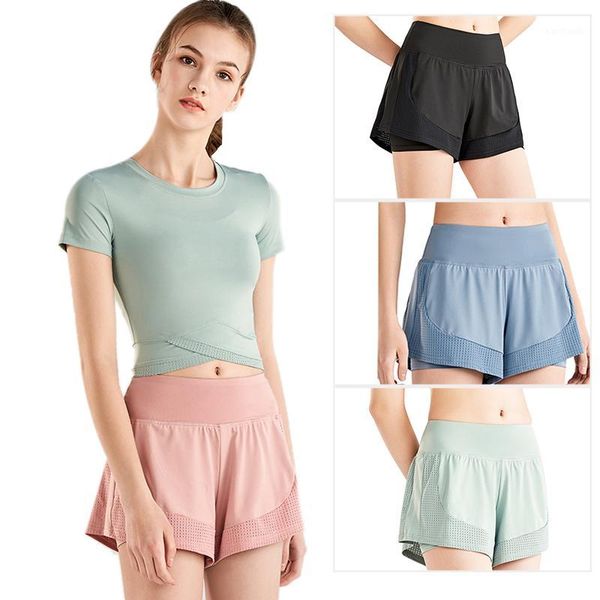 

yoga outfits running shorts female marathon quick-drying gym loose sports breathable fitness female1, White;red
