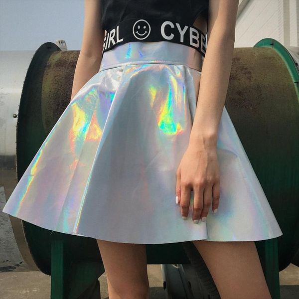 

women pu leather skirt harajuku preppy style skirts mini cute school uniforms ladies jupe kawaii laser skirt saia faldas, Black