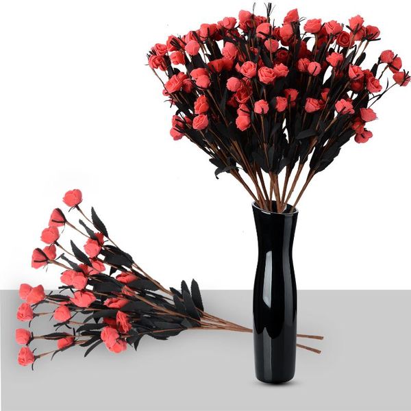 

1 Pcs 15 Heads Simulation Flower Artificial Flower mini Rose PE With Black Leaf For Home Decorations Wedding