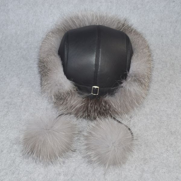 

new style winter russian 100% natural real fox fur hat women quality real fox fur bomber hats girl real genuine fox fur cap 201019, Blue;gray