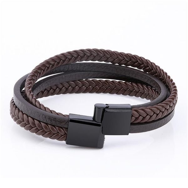 

zoshi trendy genuine leather bracelets men summer jewelry stainless steel multilayer braided rope bracelets wrap b sqcjqx, Golden;silver