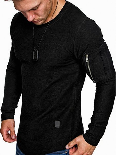 

men zipper side patched crew neck tee p7nx#, White;black