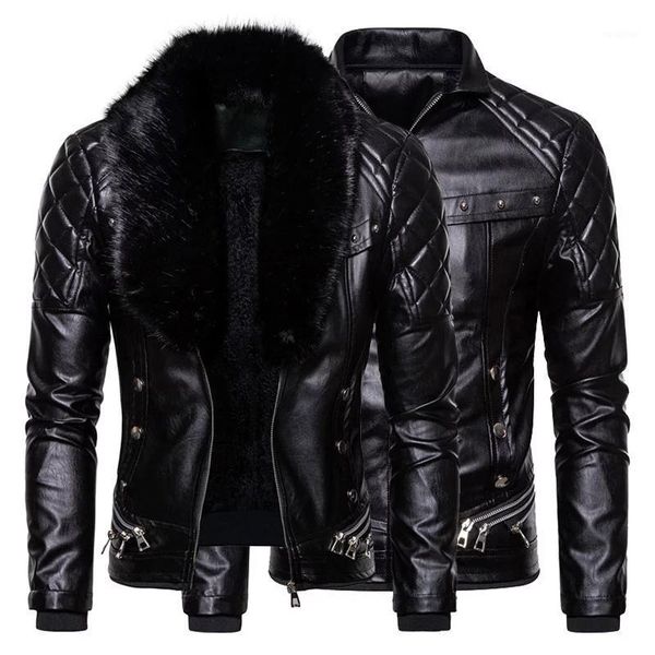 

new men's biker leather jacket fur collar detachable faux leather motocycle jackets coats casual pu jacket chaqueta moto hombre1, Black
