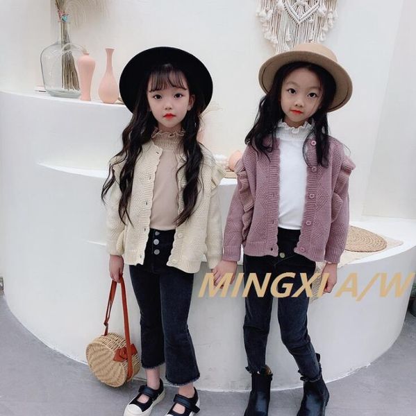 

2020 new wholesale girls knitted sweater ruffles autumn winter fashion girls cardigan 3-8t f706, Blue
