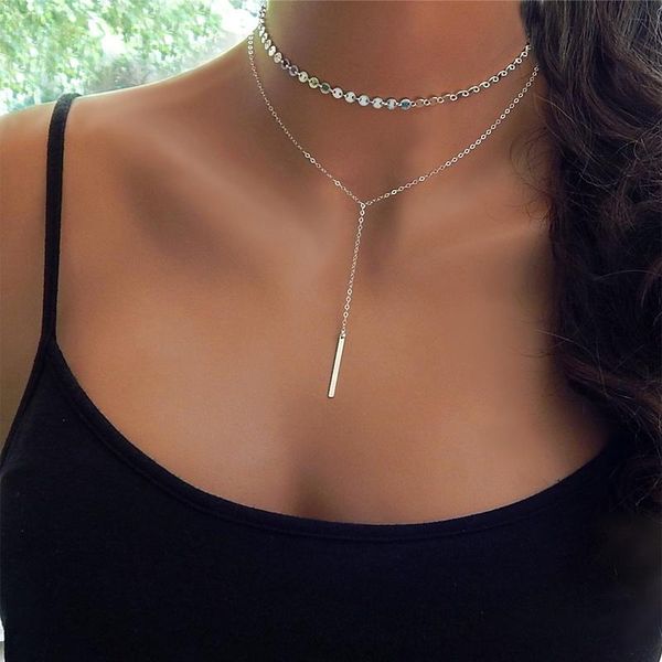 

simple multilayer tassel choker necklace for women classical female gold chain necklaces personality ladies party jewelry, Silver