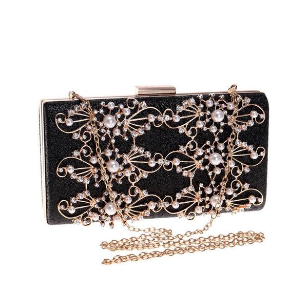 

fashion women hollow evening bags beaded diamonds lady clutch purse chain shoulder pearl rhinestones female wedding bag