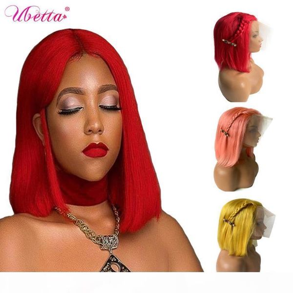 

ubetta 100% real hair wigs u part wig human hair colored red pink yellow short bob wigs straight with baby for black women, Black;brown