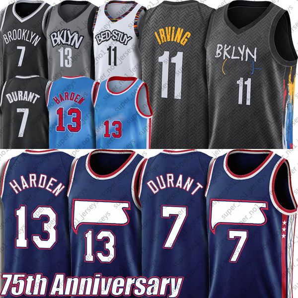 

james 13 harden jersey kevin 7 durant kyrie 11 basketball irving jerseys brooklynnets75th anniversary black city blue uniform new season, Black;red