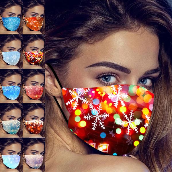 

reusable new printed 1pc christmas cloth mask snowflake face mouth cover for women men dustproof adjustable mascarillas tela