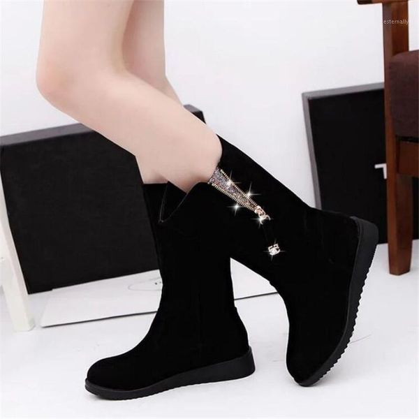 

boots 2021 winter flat-bottom flat-heeled women's wild round toe lace wear-resistant mid-tube riding shoes1, Black