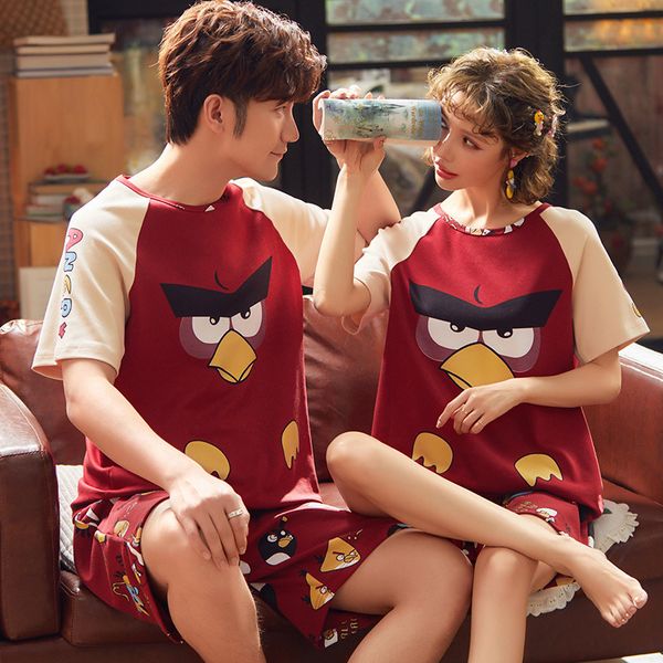 

100% cotton couple pajamas pyjama femmel new shorts pajamas for women and men leisure striped couple matching night suit 201113, Black;red