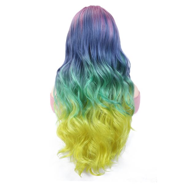

costume accessories 29 inches long wavy layered pastel rainbow wig synthetic lace wig for halloween cosplay use natural wave colorful wigs, Silver