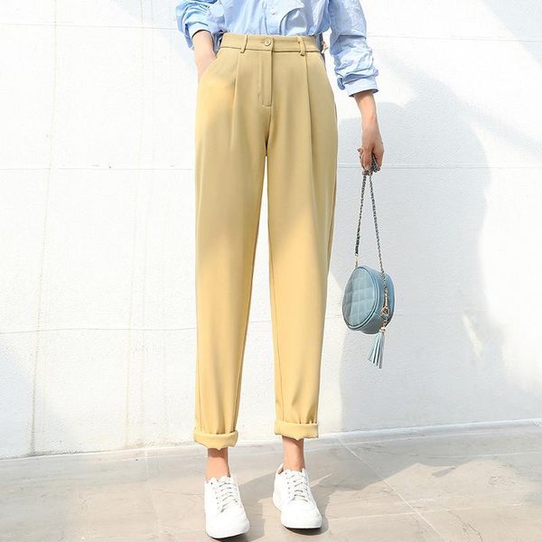 

plus size pants female trousers women 2020 spring harem pants loose work suit casual solid black nature waist style1, Black;white