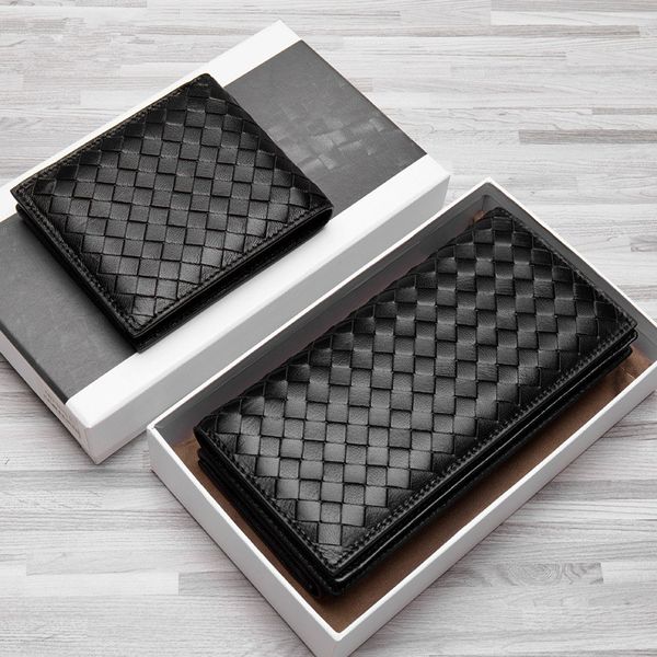 

soft sheepskin genuine leather luxurious handmade knitting men wallets 2021 3 sizes series bi-fold folio purses, Red;black