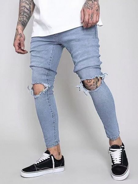 

men ripped skinny jeans j559#, Blue